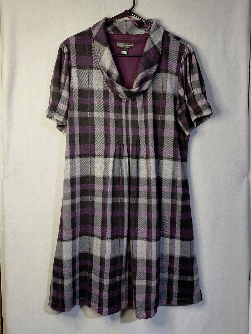 Purple Plaid Cowl Neck Women’s Babydoll Loose A-Line Dress Sz XL